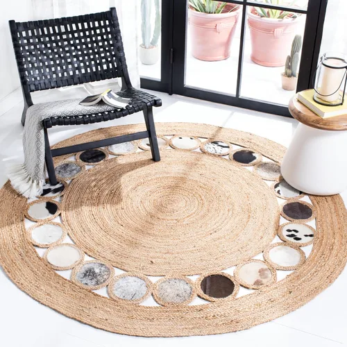 Vista 11 de SAFAVIEH Natural Fiber Round Collection NF370Z - Alfombra redonda de yute y cuero de 3 pies, hecha a mano, color beige y negro
