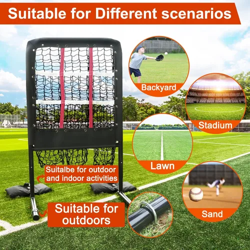 Vista 5 de 9 Hole Pitching Net with Strike Zone and Handbag, 2X3' Fixed by 4 Ground Stakes or 2 Sandbags. Adjustable Heights(39-46in) for Pitching Target Net