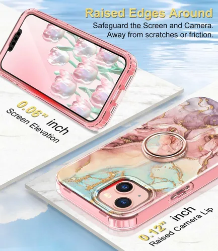 Vista 3 de Btscase Funda compatible con iPhone 13, protector de pantalla integrado con soporte de anillo de 360°, cuerpo completo, doble capa, resistente, a