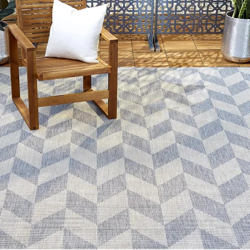 Vista 24 de Nicole Miller New York Patio Country Calla - Alfombra contemporánea de espiga para pasillo de interiores y exteriores, azul/gris, 1 pie y 9 pulgadas