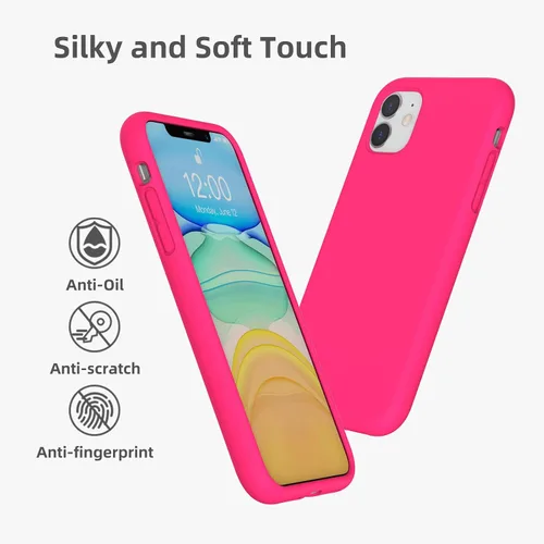 Vista 6 de Funda de silicona líquida compatible con iPhone 11, color rosa neón [Protección contra caídas] [Resistente a los arañazos, a prueba de golpes]