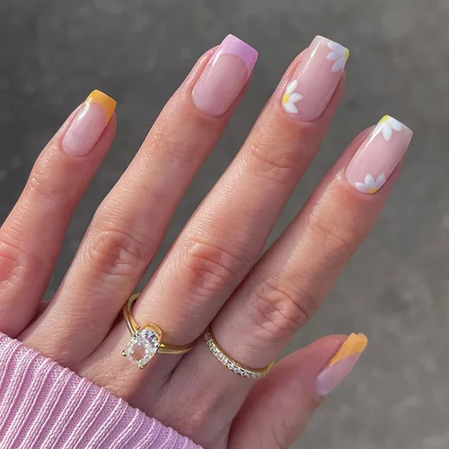 Vista 15 de 24 piezas de uñas postizas acrílicas de punta francesa, uñas de cobertura completa para mujeres, arte de salón en casa