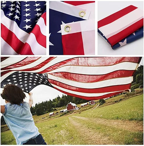 Vista 2 de Bandera americana de 2 x 3 pies para interiores y exteriores - Banderas de Estados Unidos de poliéster y nailon - Bordes de doble costura con ojales