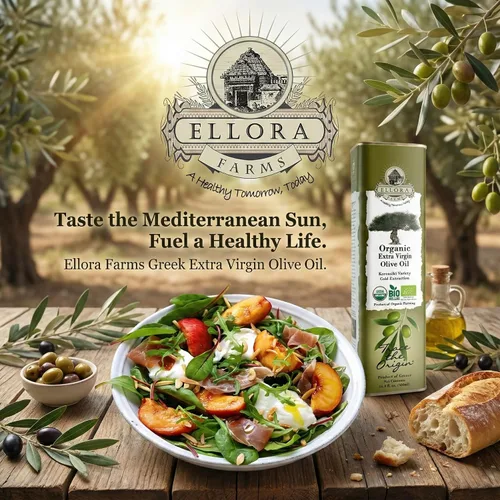 Vista 5 de Ellora Farms Aceite de oliva virgen extra orgánico USDA Primero prensado en frío sin filtrar rico en fenol Kosher lata de 17 onzas