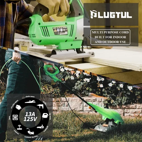 Vista 7 de PLUGTUL Cable de extensión para exteriores de 6 pies, impermeable, calibre 16/3, color verde, resistente, 3 puntas, 13 A, 1625 W, SJTW