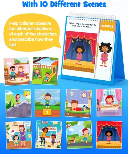Vista 3 de Libro para voltear sentimientos de D-FantiX para niños, libro de emociones y cartas para la calma, suministros para rincón de calma
