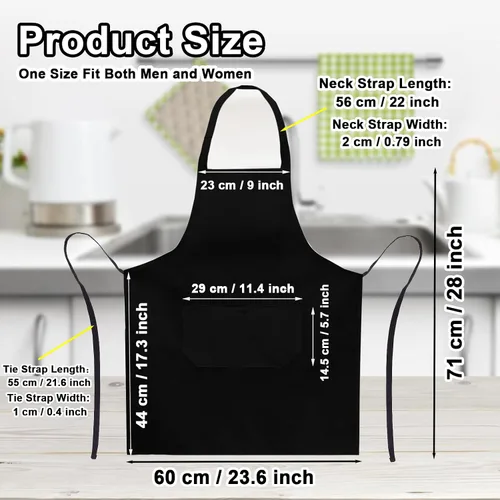 Vista 2 de smilixin Paquete de 12 delantales con peto, delantales negros con 2 bolsillos, delantales lisos unisex negros con lazos largos, delantales de cocina