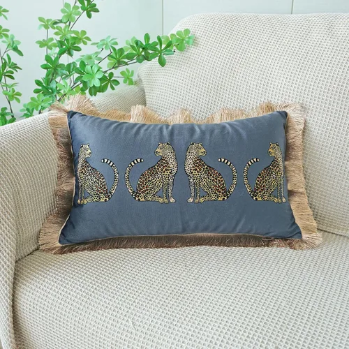Vista 13 de vctops - Funda de cojín cuadrada con estampado de leopardo, super suave, de terciopelo, con diseño de animales, con borlas, funda decorativa
