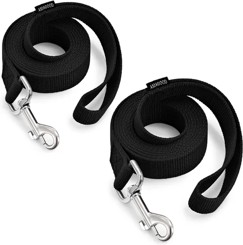 Vista 38 de AMAGOOD 6 pies de correas para cachorros/perros, correa de estilo tradicional resistente con gancho de cuello fácil de usar, correa para perros Negro