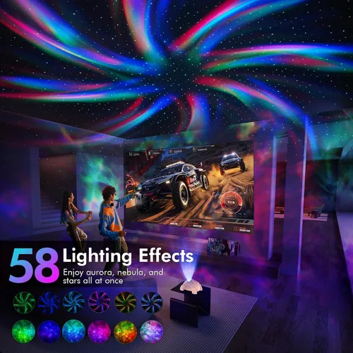Vista 4 de Rossetta Proyector de galaxia de doble lente, proyector de estrellas para dormitorio con ruido blanco y altavoz Bluetooth, control remoto