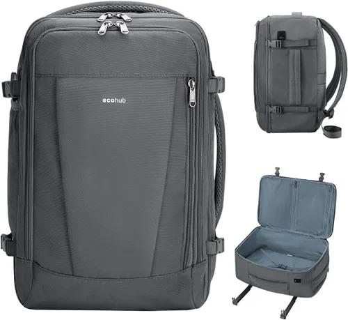 Vista 13 de ECOHUB United Airlines - Mochila de viaje pequeña de 17 pulgadas, bolsa de artículos personales de 16.7 x 10 x 8 pulgadas con 13 bolsillos con Negro