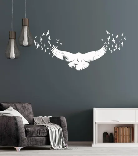 Vista 4 de Vinilo adhesivo para pared, diseño de pájaros de cuervo, estilo gótico, árboles, animales, naturaleza, decoración grande (1336ig), color negro, L