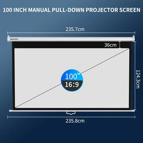 Vista 3 de WASJOYE 100'' Pantalla de Proyector Manual Plegable - Pantalla de Proyección Retráctil 4K HD con Bloqueo Automático - Pantalla de Proyector 16:9