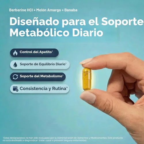 Vista 5 de Berberina HCl 1000 mg con melón amargo y hoja de banaba, 60 cápsulas, suministro para 30 días