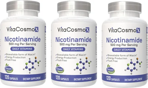 Vista 8 de Nicotinamida 500 mg de vitamina B3, 120 cápsulas, sin OMG, sin gluten, sin enjuague