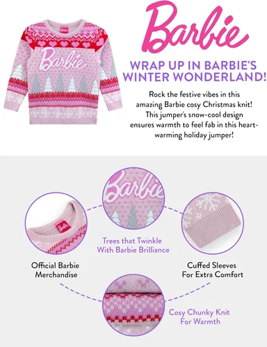 Vista 4 de Barbie Jersey de Navidad Suéter navideño para niñas Sudaderas de Navidad para niñas Producto