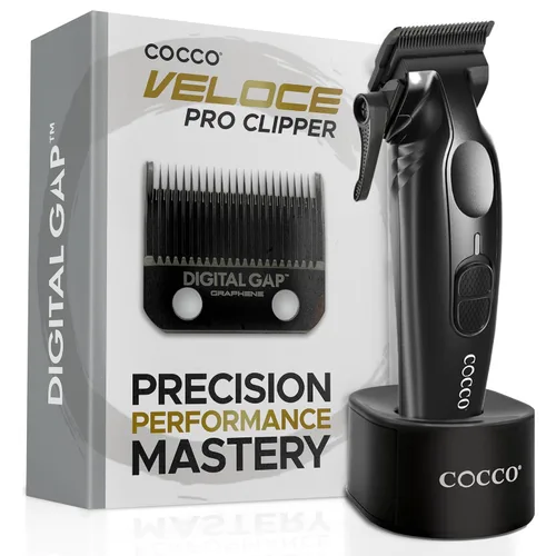 Vista 13 de Cocco Veloce Pro Clipper, Digital Gap Ambassador Graphene Taper Blade Profesional Clipper, Motor BLDC de alto par, totalmente metálico, inalámbrico