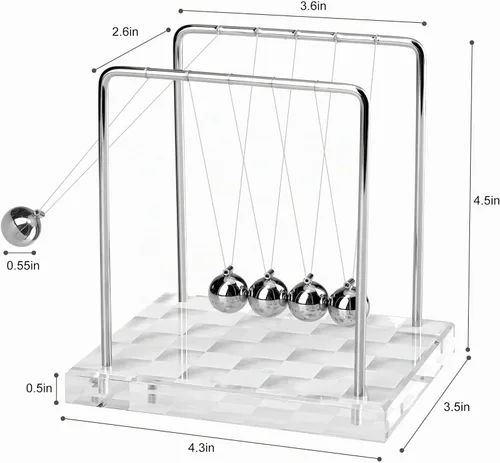 Vista 2 de Péndulo de Newton con Bolas de Equilibrio, Péndulo Clásico de Newton con Base de Tablero de Ajedrez Plateado y Blanco, Gadget de Física Científica