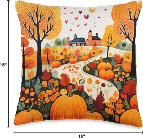 Vista 4 de Fall Leaves autumn orange pumpkin pattern Almohada de otoño con diseño de calabaza otoñal con hojas de color, 16 x 16 pulgadas, multicolor