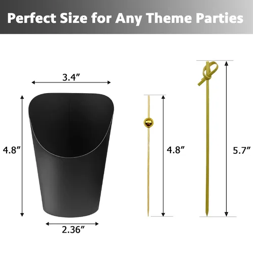 Vista 3 de CAMKYDE [50 vasos + 200 palillos] Vasos desechables para embutidos de 14 oz con palillos (negros)
