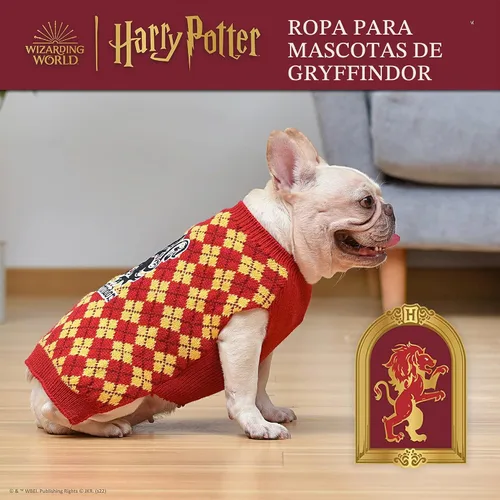 Vista 2 de Harry Potter Gryffindor Suéter para perro, ropa exterior para mascotas, ropa y accesorios para perros con licencia oficial para casas de Hogwarts