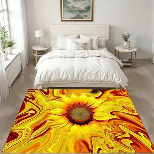 Vista 3 de Alfombra hippie de girasol, 3 x 4 pies, alfombra floral abstracta, alfombra multicolor brillante, antideslizante, fácil de limpiar, para entrada