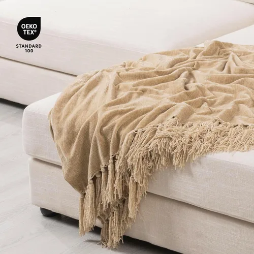 Vista 5 de RECYCO Manta Suave y Acogedora de Chenilla con Flecos de Borlas para Sofá, Silla, Cama, Sala de Estar, Regalo (Beige, 50" x 60")