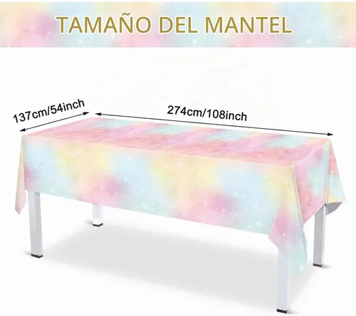 Vista 2 de Teling 172 piezas de decoraciones de cumpleaños de arcoíris, platos de arcoíris pastel, platos de cumpleaños y servilletas para 24, mantel de papel