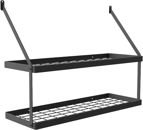 Vista 9 de KES KUR218S75B-BK - Estante para colgar ollas y sartenes para cocina de 30 pulgadas, 2 niveles, con 12 ganchos, organizador para colgar, color negro