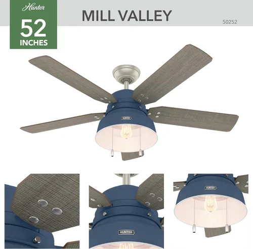 Vista 8 de Hunter Mill Valley 50252 - Ventilador de techo rústico con cadena de tracción, para dormitorio, sala de estar o patio, montaje estándar, sin control