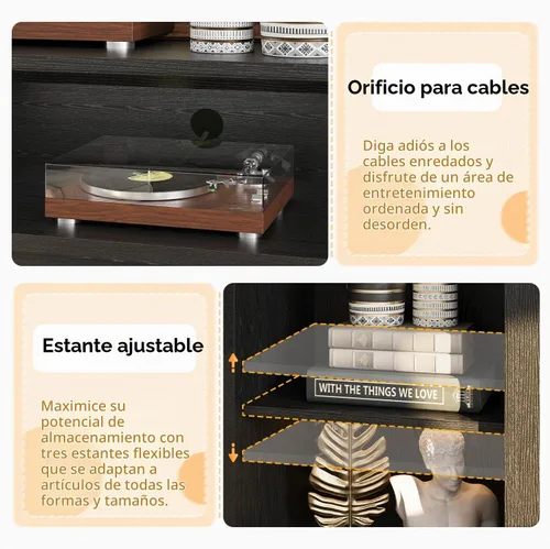 Vista 7 de MXV - Soporte de chimenea para TV de 59 pulgadas, centro de entretenimiento estilo granja con soporte de TV de 3 lados de vidrio, consola multimedia