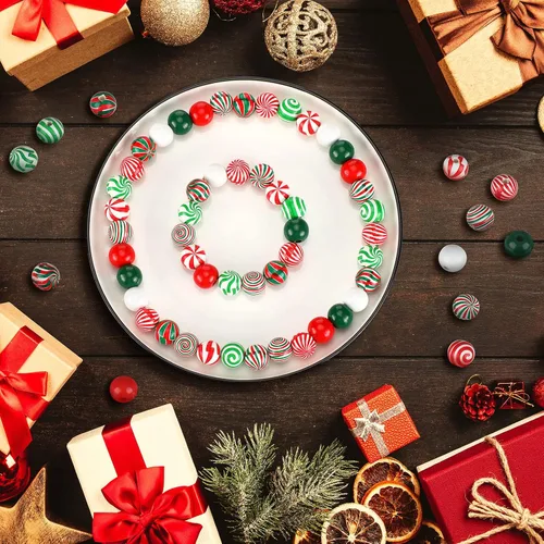 Vista 5 de 180 cuentas de madera de Navidad, cuentas de madera de bastón de caramelo, cuentas de madera de remolino para manualidades, cuentas de caramelo