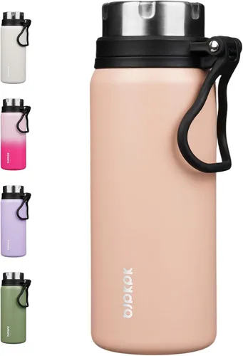 Vista 32 de BJPKPK Botella de agua aislada de 24 onzas con asa, sin BPA, botella térmica de viaje de acero inoxidable reutilizable, botella de agua grande, Negro