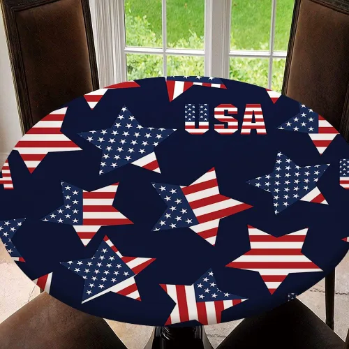 Vista 5 de Mantel redondo ajustable con protector elástico de bandera estadounidense del 4 de julio, mantel impermeable a prueba de aceite, mantel de 40 Tipo 30