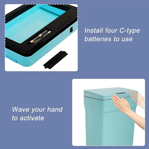 Vista 5 de HHS Paquete de 2 cubos de basura para cocina, de 13 galones con tapa, contenedor automático de plástico sin contacto con tapa con bisagras, cubo