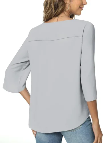 Vista 3 de TAOHUADAO Blusa de gasa con cuello en V y manga 34 para mujer