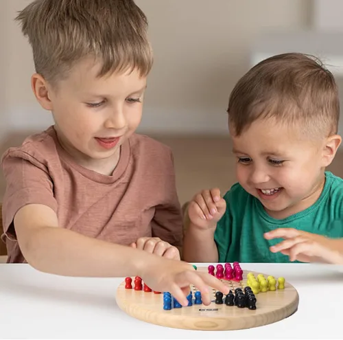 Vista 6 de GSE Games & Sports Expert Juego de mesa 2 en 1 de madera natural de 11.5 pulgadas con 66 clavijas y piedras de madera colorida, juego de estrategia