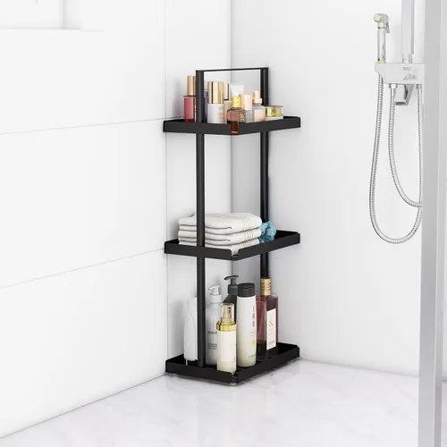 Vista 6 de STWWO Organizador de encimera de baño de 3 niveles, organizador de tocador para estante de esquina de baño, organizador de ducha de metal con asa