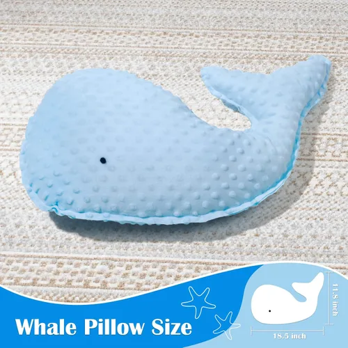 Vista 2 de Marble Empire Almohada de ballena azul con borde de estilo libre, almohada decorativa de ballena costera para sofá