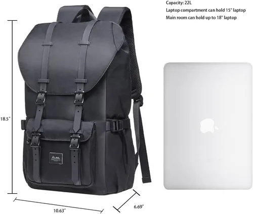 Vista 2 de KAUKKO Mochila de viaje para laptop, mochila al aire libre, mochila causal para 15.6 pulgadas (nailon negro)