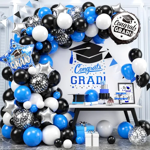 Vista 15 de Decoración del día del padre, arco de globos azul marino para el día del padre, kit de guirnalda de globos azules y dorados con corbata para barba