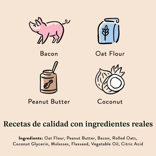 Vista 3 de Bocce's Bakery Bac'n Nutty - Golosinas suaves y masticables para perros, sin trigo con sabor a mantequilla de maní y tocino, galletas naturales
