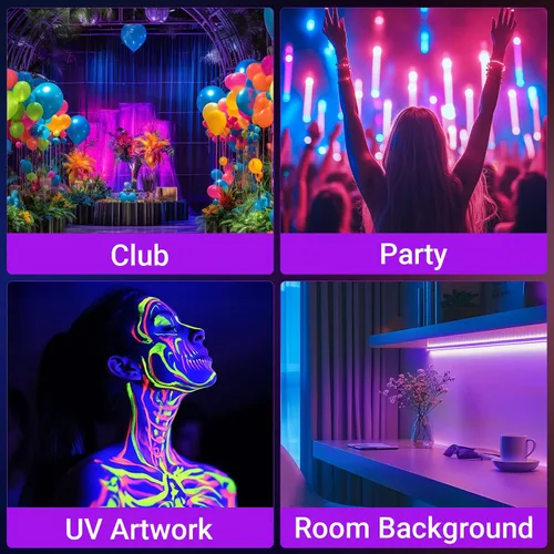 Vista 6 de Barra de Luz Negra LED de 38W Barras de Luz Negra con Enchufe e Interruptor Ilumina Área de 22x22 pies para Fiesta Fluorescente Fiestas de Halloween