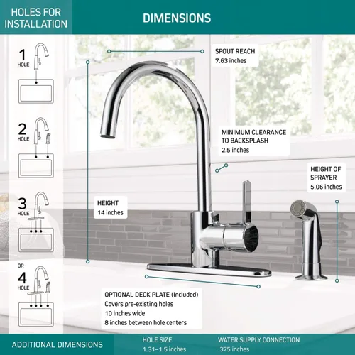 Vista 3 de Peerless Precept P199152LF - Grifo para fregadero de cocina con pulverizador lateral, cromado