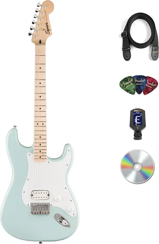 Vista 13 de Fender Squier Sonic Stratocaster HT H - Paquete Negro con Afinador, Correa, Púas y DVD de Guitarra Austin Bazaar Negro HT H