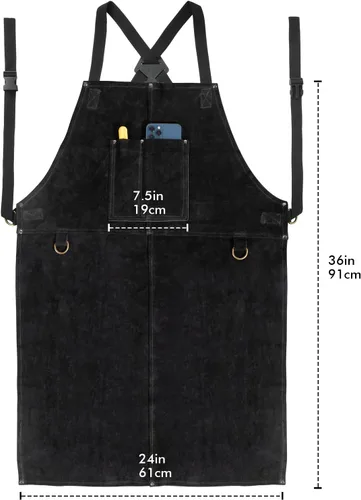 Vista 5 de LeaSeek Leather Welding Apron, Heat & Flame-Resistant Heavy Duty for Men Negro