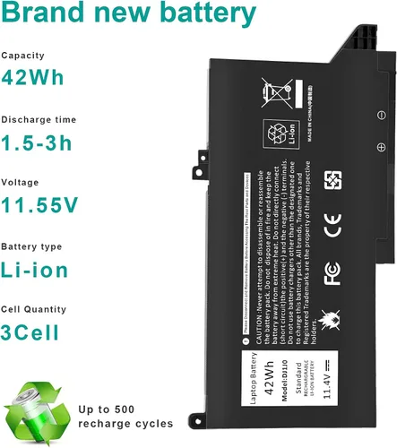 Vista 4 de Futurebatt Nueva batería de repuesto para Dell DJ1J0 451-BBZL PGFX4 ONFOH DJ1JO, para Dell Latitude 12 7000 7280 7480 Series [42Wh 11.4V]