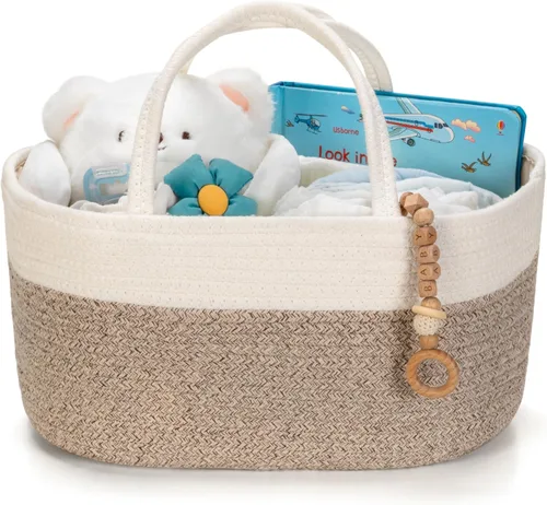Vista 14 de Diaper Caddy Organizer, Empty Gift Basket with Gift Wrap for Newborn Essentials, Baby Storage Basket, Stylish Gift Bag for Baby Shower, Boys and