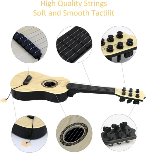 Vista 4 de Guitarra de juguete para niños de 6 cuerdas, guitarra de 17 pulgadas para bebés, linda rima, instrumento musical educativo de desarrollo para niños