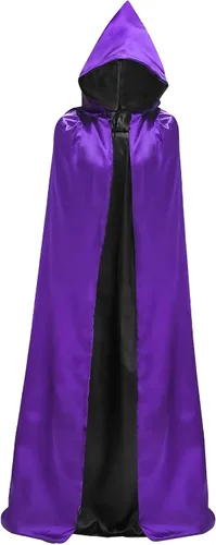 Vista 6 de Capa reversible con capucha para Halloween, 4.86 pies, capa de satén unisex, disfraz de cosplay para Halloween, fiesta de Navidad